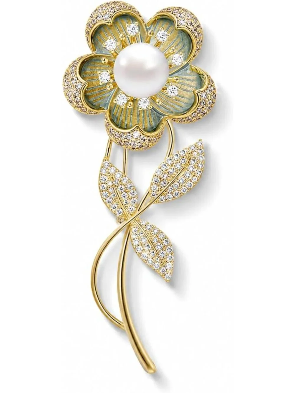 Elegant Flower Brooch with Rhinestones & Pearls - Perfect Gift for Her, Birthday